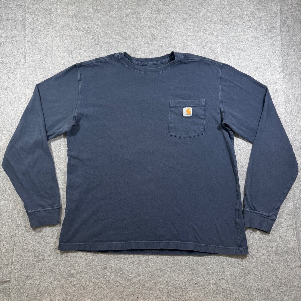 Carhartt Workwear Pocket T Shirt Mens L Navy Blue Long Sleeve Cotton Relaxed Fit